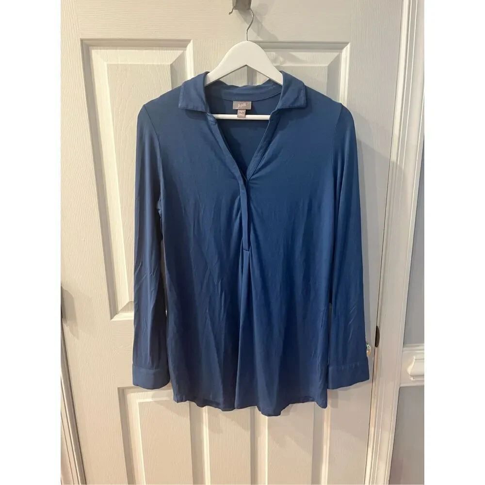 J. Jill Blue Hidden Button Soft Long Sleeve Tunic Too sz S EUC